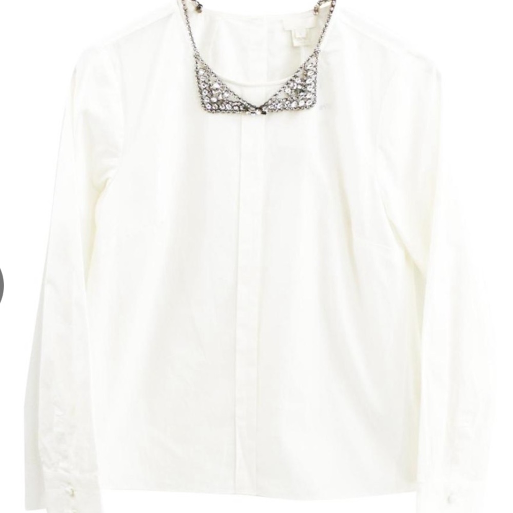 J.Crew Collection Crystal Bow Neck Button Back Detail Shirt Size 8